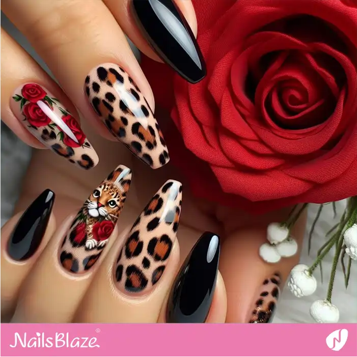 Leopard and Roses Ballerina Nail Design | Animal Print Nails - NB2525